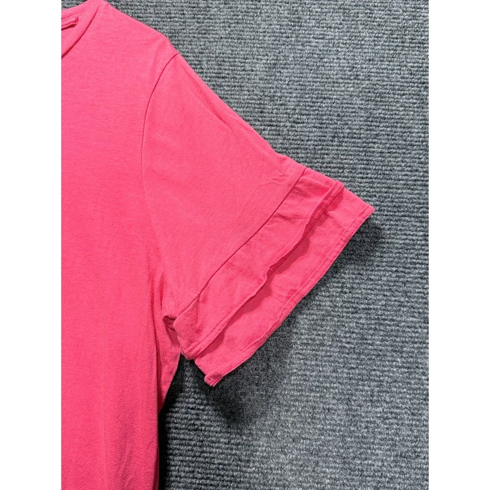 Michael Kors Ruffle Sleeve Top Women XL Pink Crew Neck Short Sleeve Logo